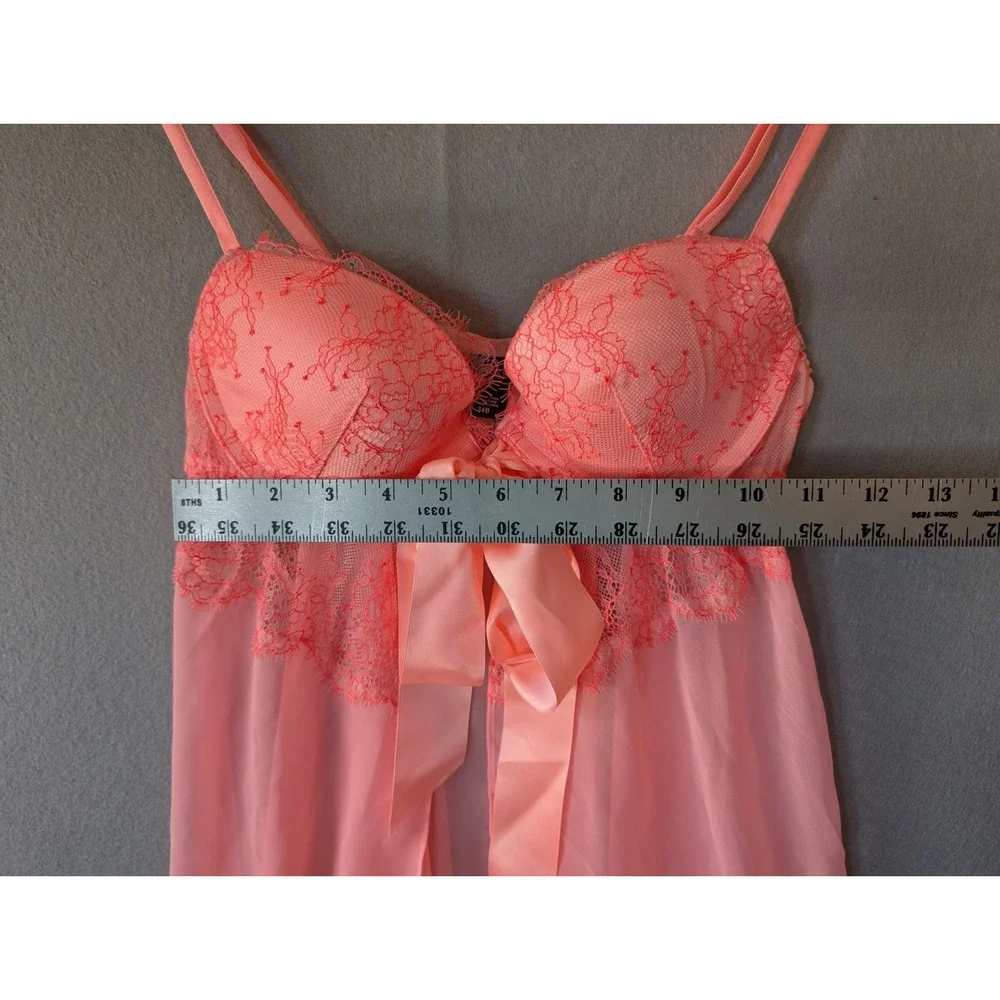 VICTORIAS SECRET Lace Peach Flyaway Sexy Padded Nightie Ribbon Underwire Bra 34B